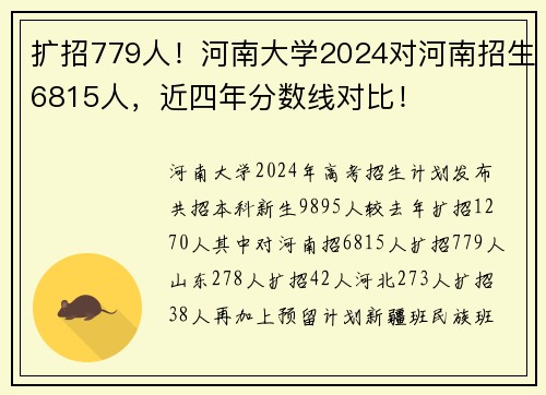 扩招779人！河南大学2024对河南招生6815人，近四年分数线对比！
