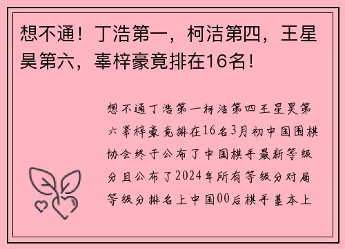 想不通！丁浩第一，柯洁第四，王星昊第六，辜梓豪竟排在16名！