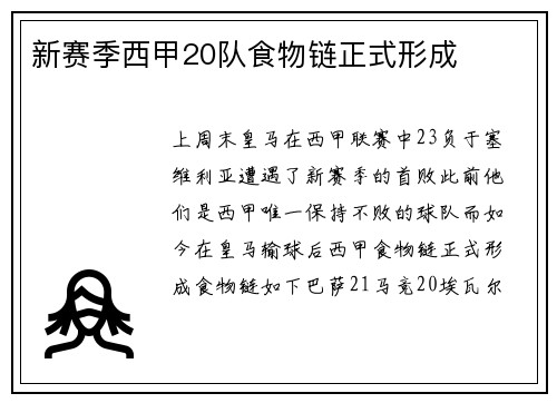 新赛季西甲20队食物链正式形成
