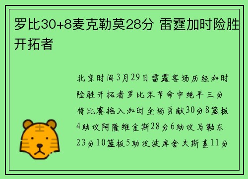 罗比30+8麦克勒莫28分 雷霆加时险胜开拓者