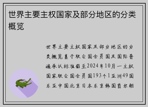 世界主要主权国家及部分地区的分类概览